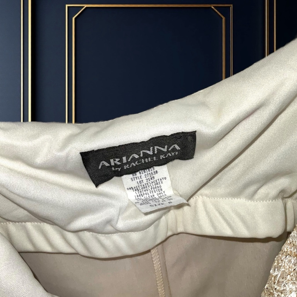 Arianna/Rachel Kaye New Tags Metallic Gold Netted Lined Sleeveless Dress Women 8 - Picture 2 of 9